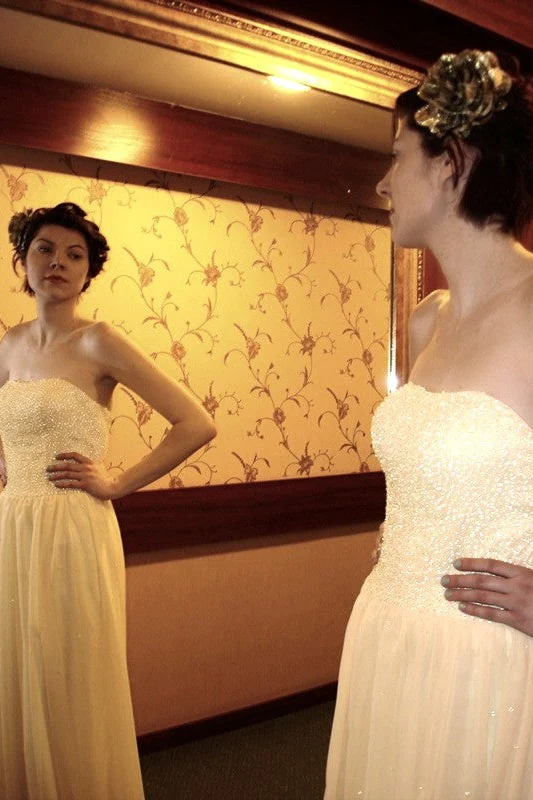 A-line Strapless Floor Length Chapel Chiffon Paillette Prom Dress - Image 4