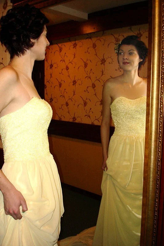 A-line Strapless Floor Length Chapel Chiffon Paillette Prom Dress - Image 7