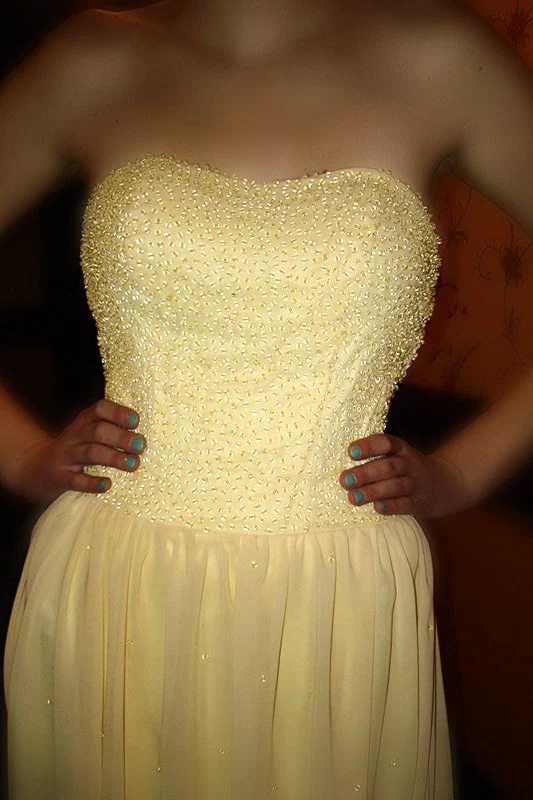 A-line Strapless Floor Length Chapel Chiffon Paillette Prom Dress - Image 8