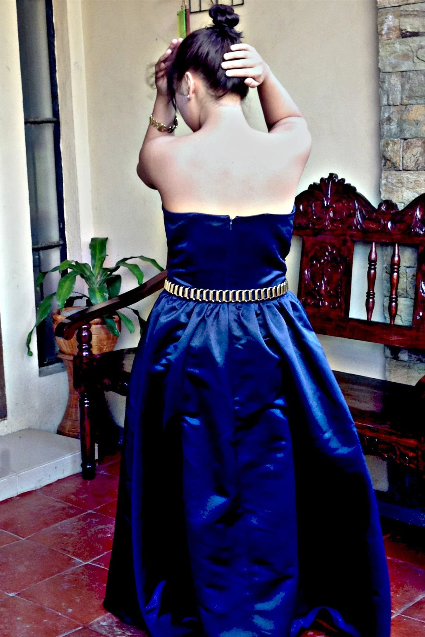 A-line Strapless Floor Length Charmuse Belt Bridesmaid Dress - Image 2