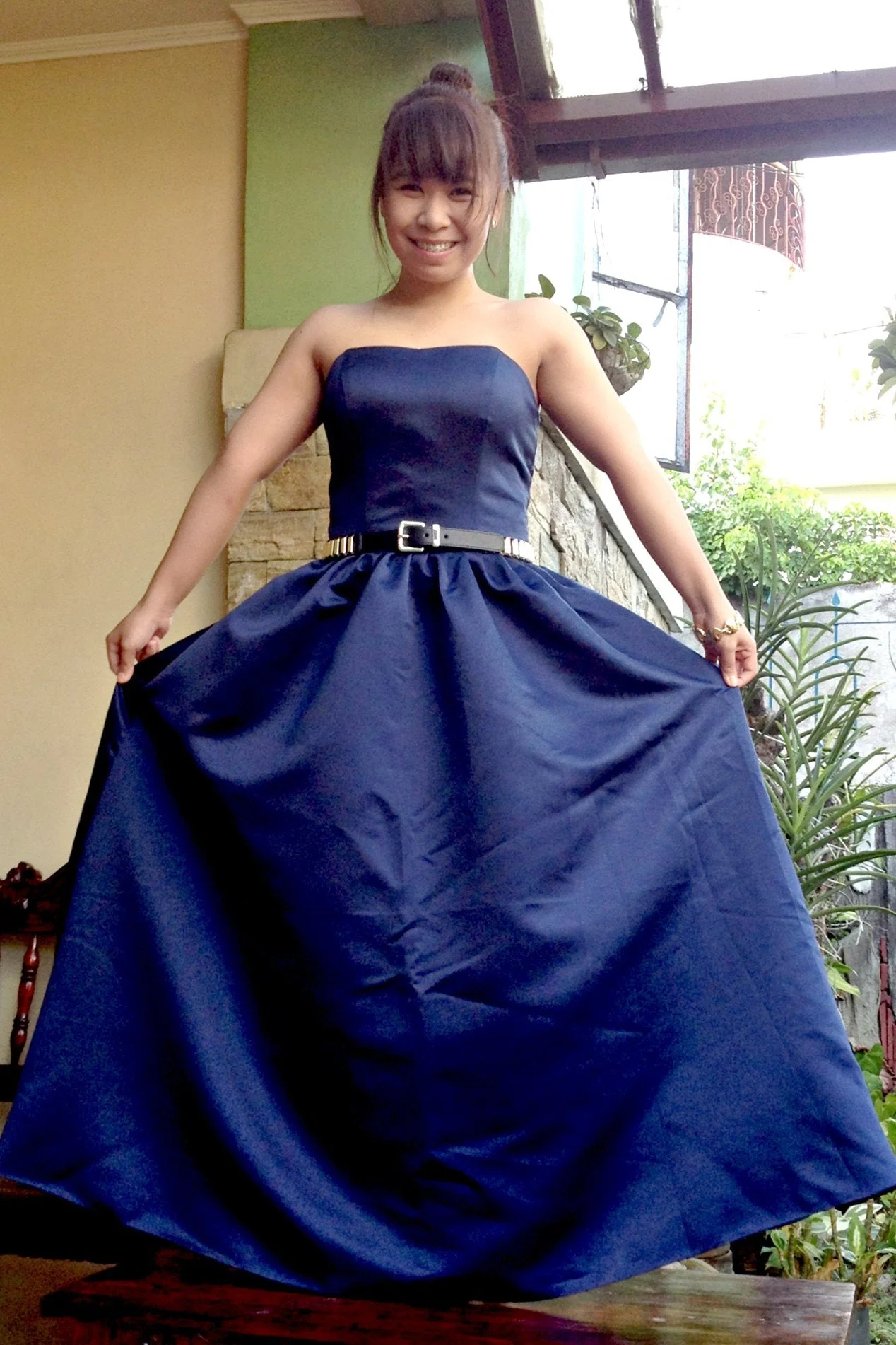 A-line Strapless Floor Length Charmuse Belt Bridesmaid Dress - Image 3