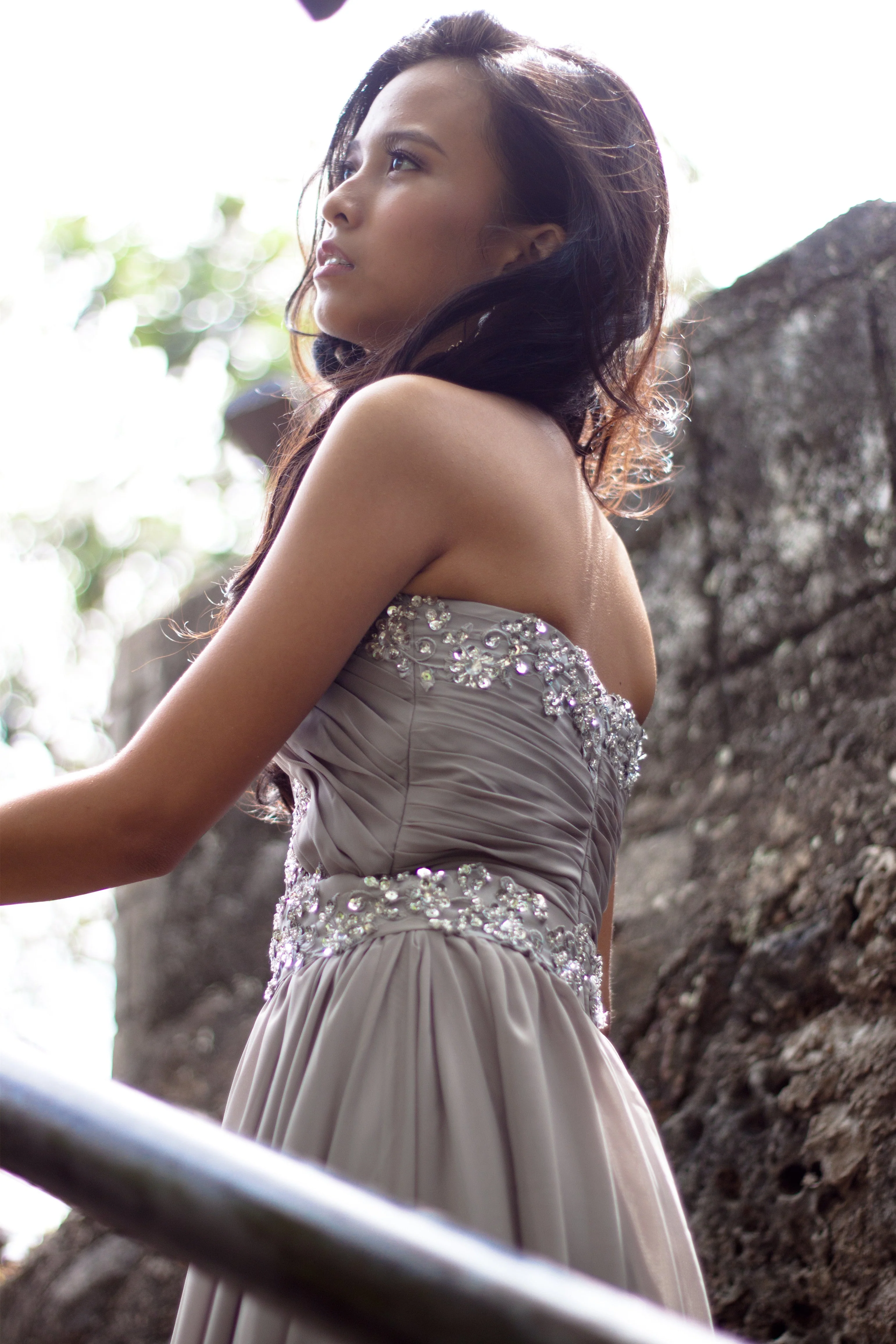 A-line Strapless Floor Length Chiffon Beaded Applique Evening Dress - Image 5