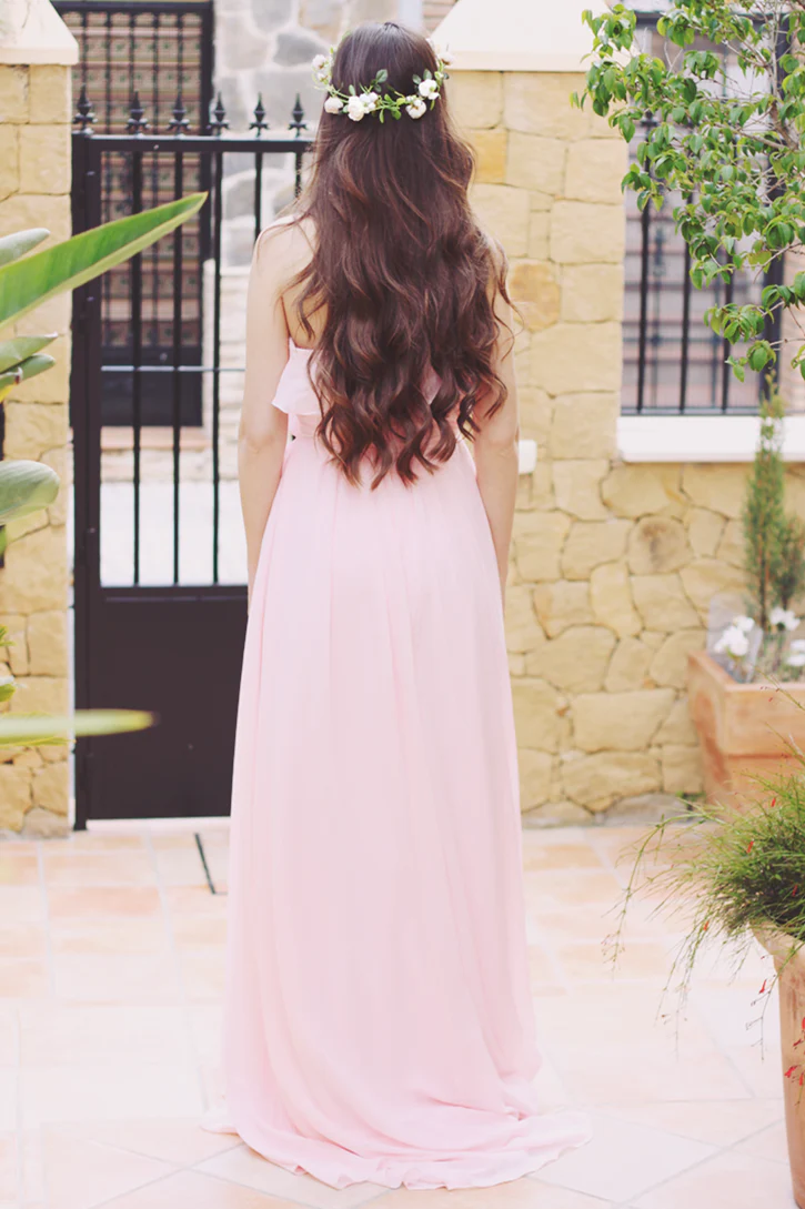 A-line Strapless Floor Length Chiffon Front Slit Prom Dress - Image 3