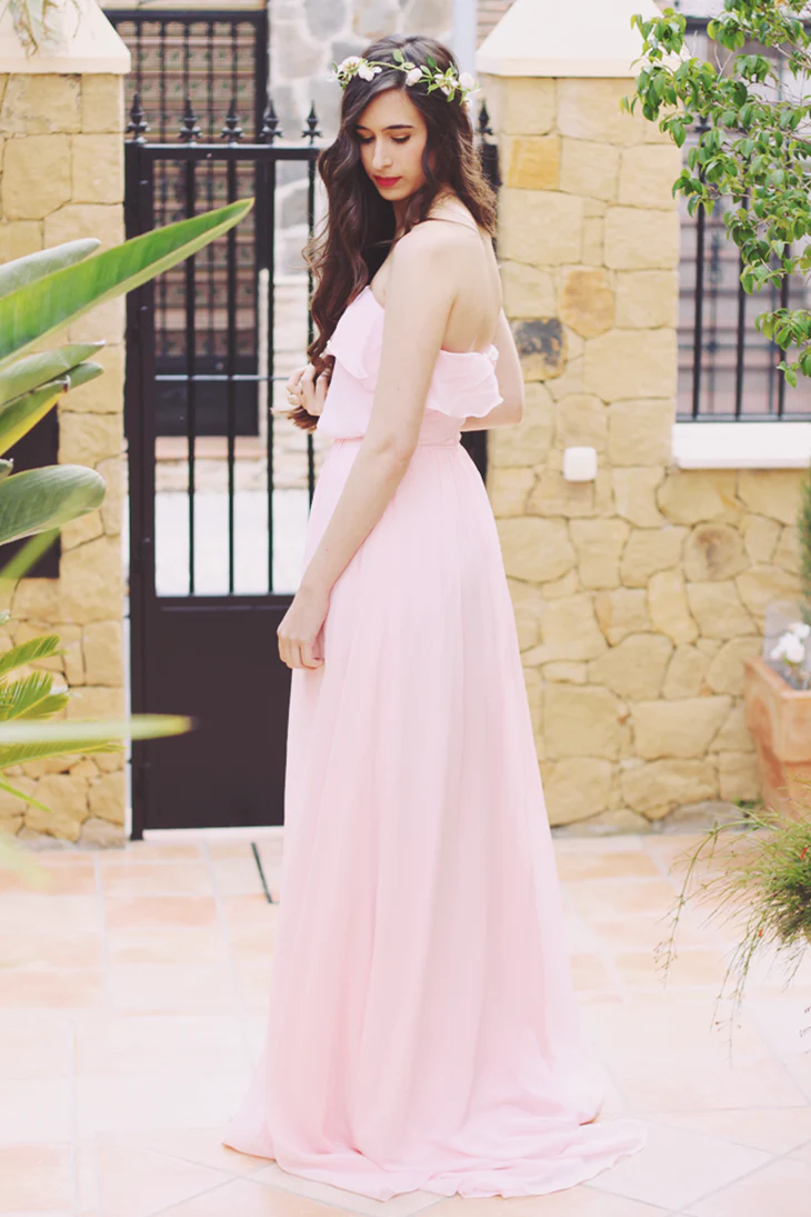 A-line Strapless Floor Length Chiffon Front Slit Prom Dress - Image 4