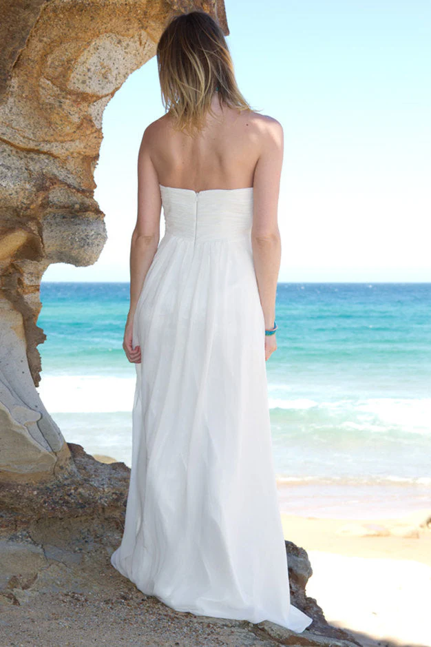 A-line Strapless Floor Length Court Chiffon Backless Wedding Dress - Image 2