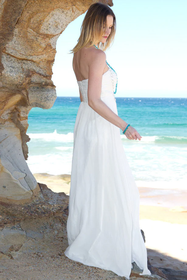 A-line Strapless Floor Length Court Chiffon Backless Wedding Dress - Image 4