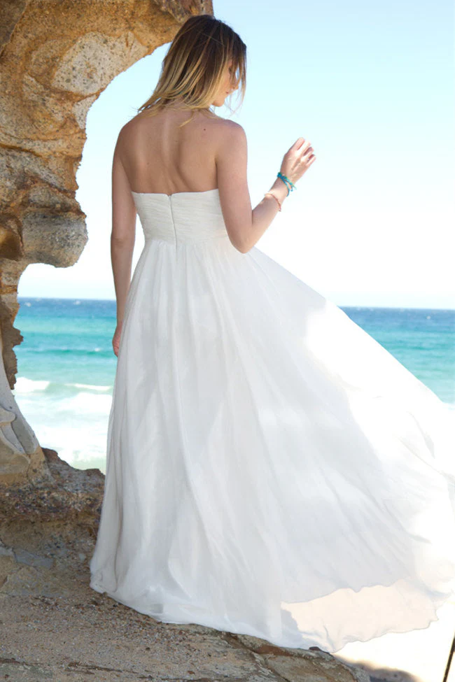 A-line Strapless Floor Length Court Chiffon Backless Wedding Dress - Image 7