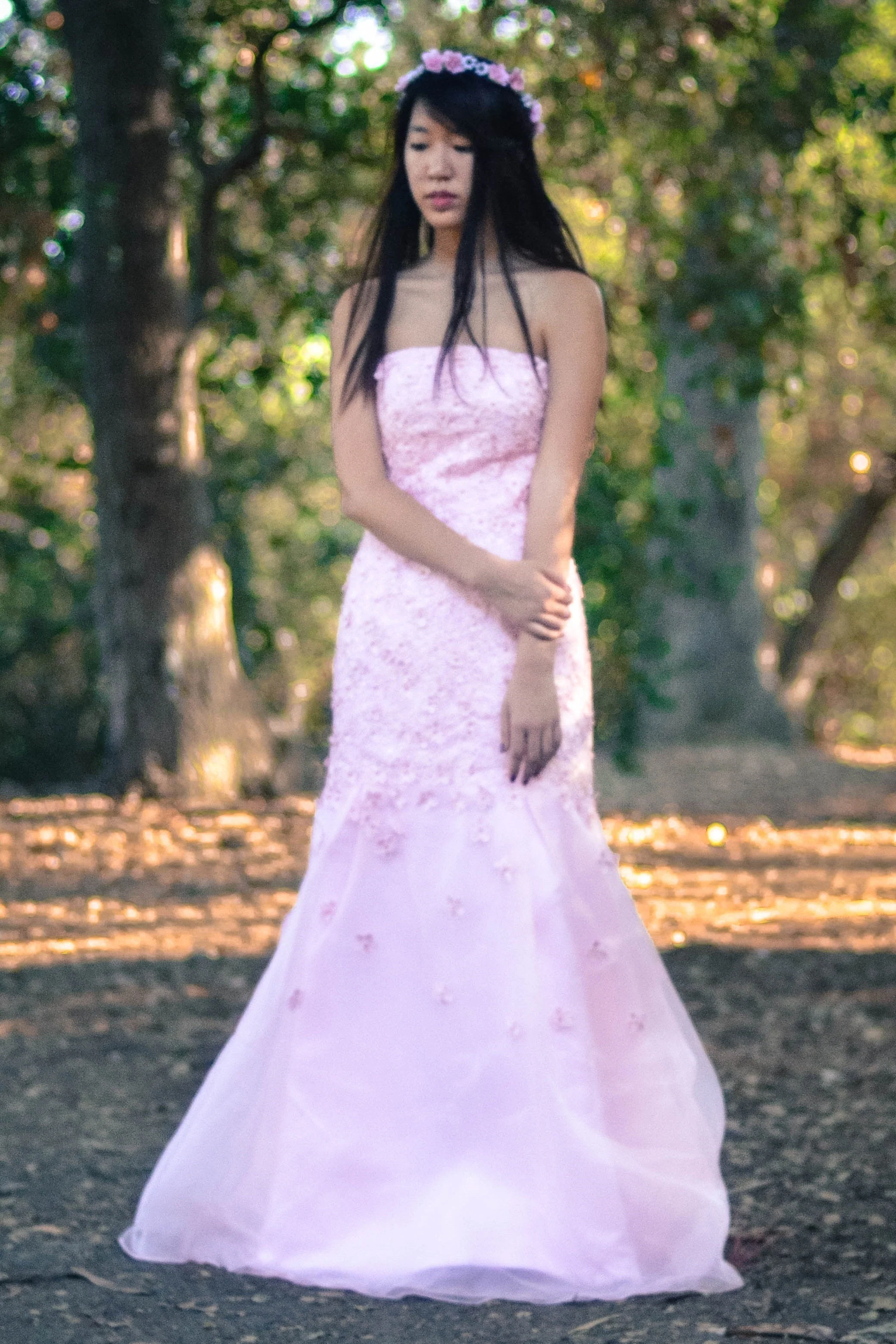 A-line Strapless Floor Length Tulle Applique Wedding Dress - Image 5