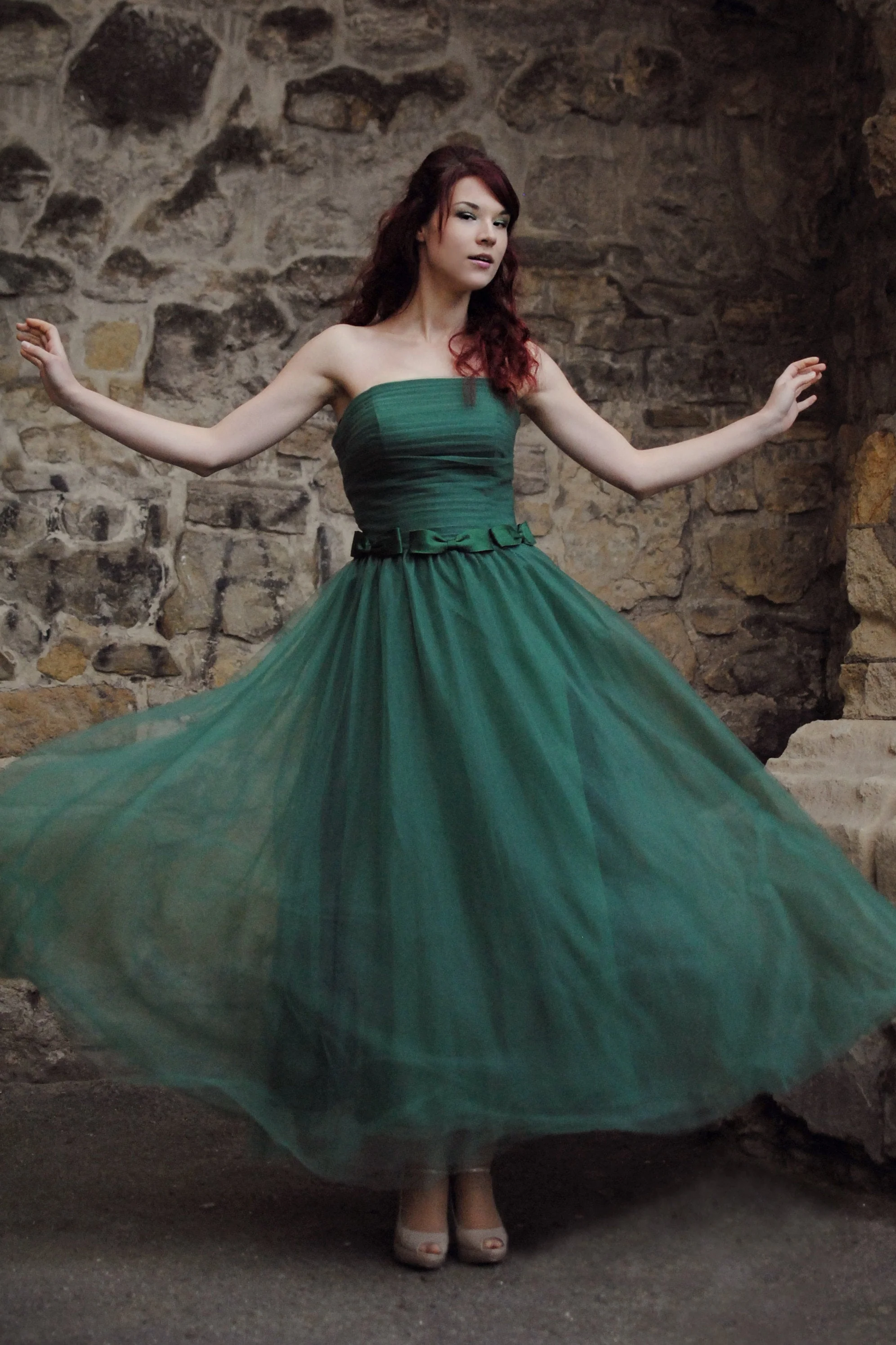 A-line Strapless Floor Length Tulle Bows Backless Prom Dress - Image 4