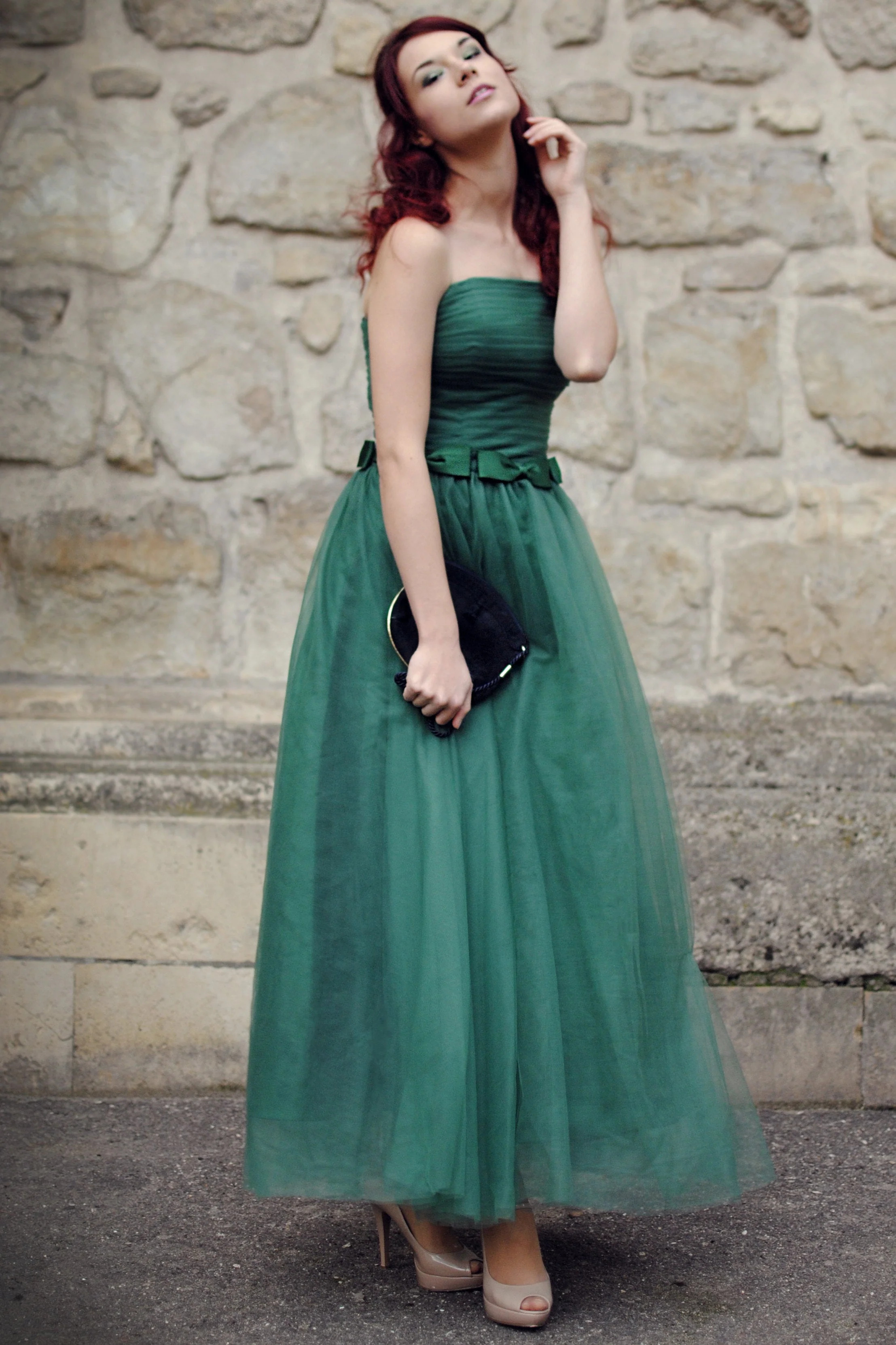 A-line Strapless Floor Length Tulle Bows Backless Prom Dress - Image 5
