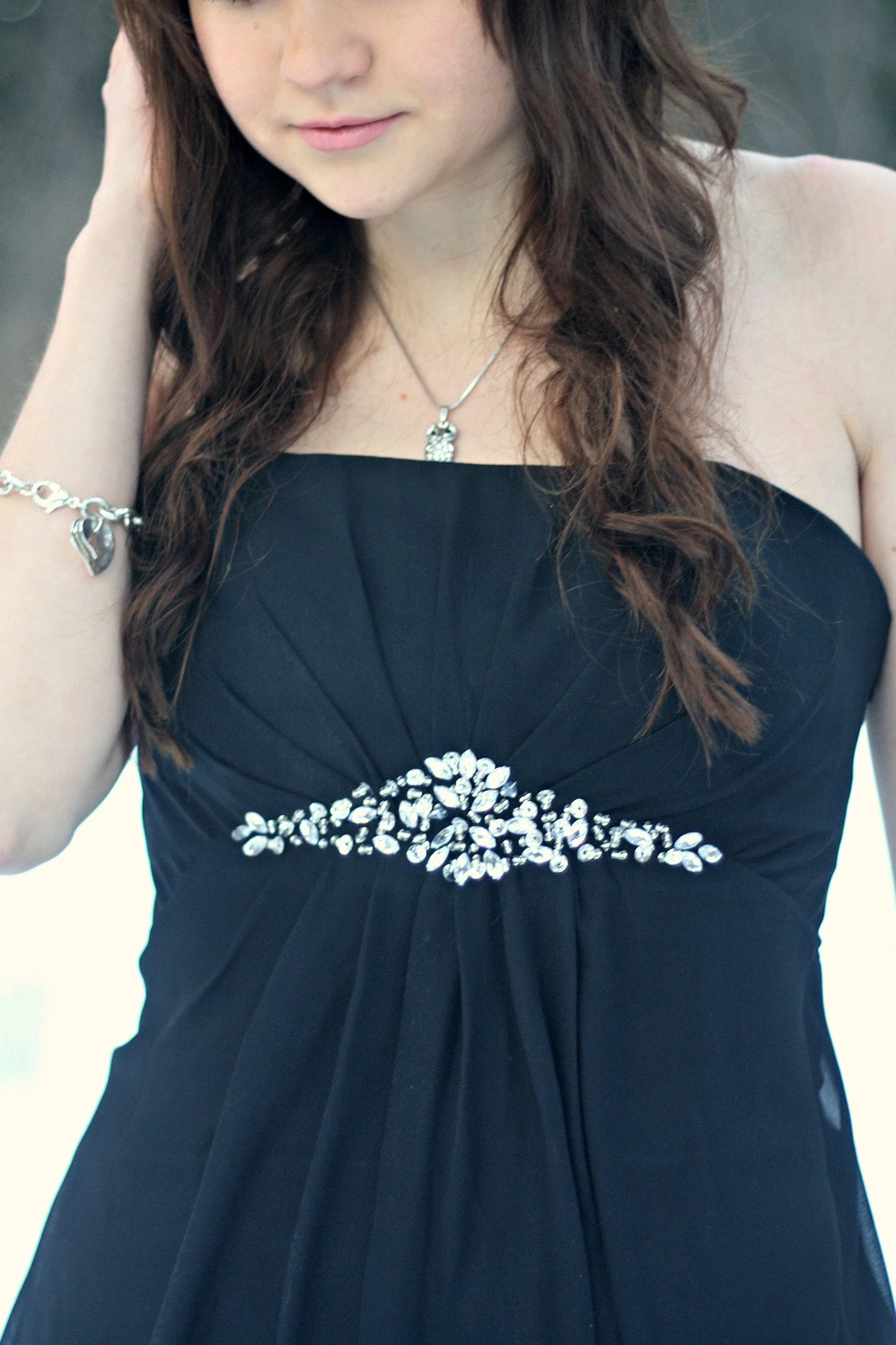 A-line Strapless Floor Length Tulle Rhinestone Backless Prom Dress - Image 4