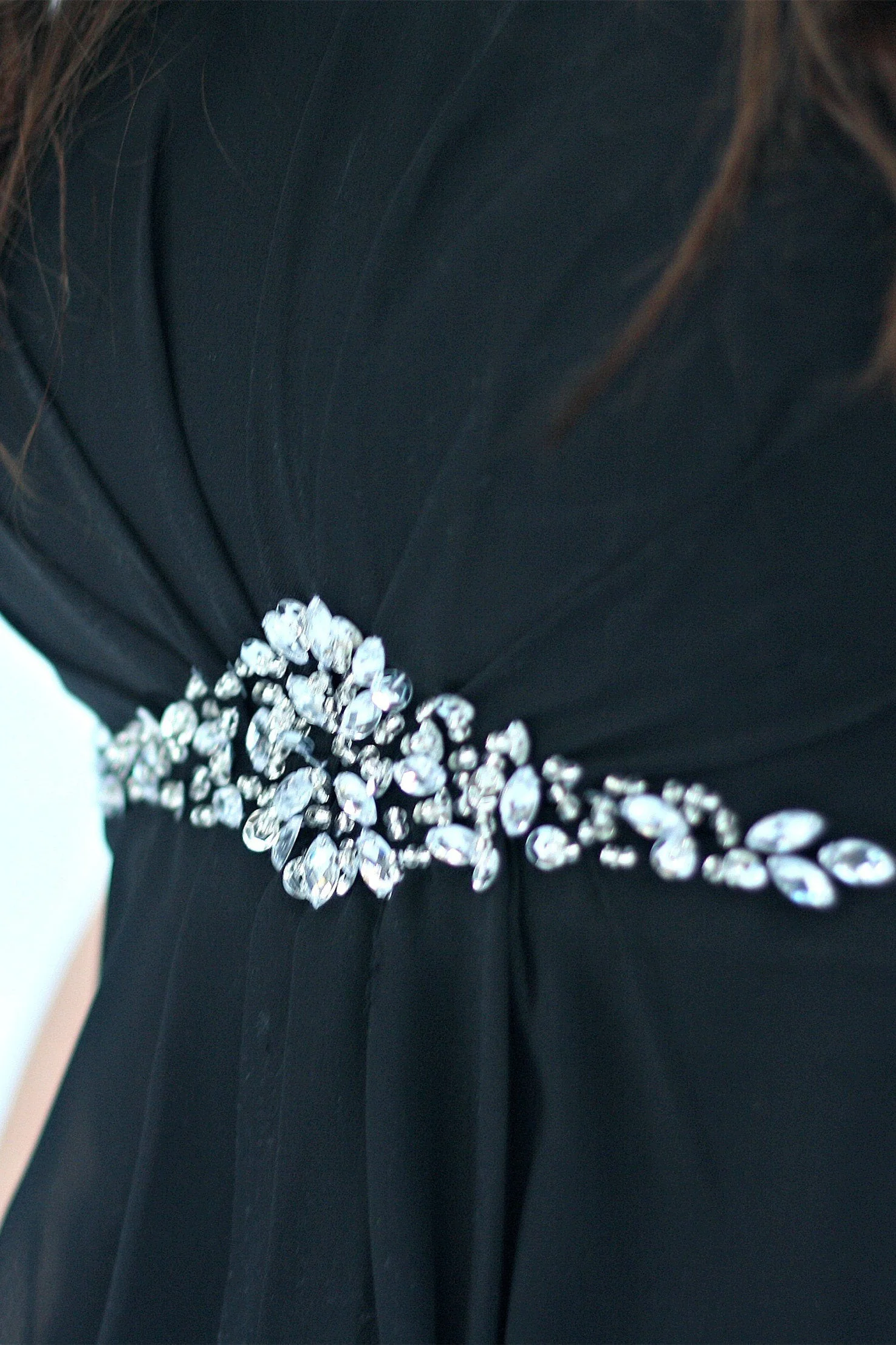 A-line Strapless Floor Length Tulle Rhinestone Backless Prom Dress - Image 7