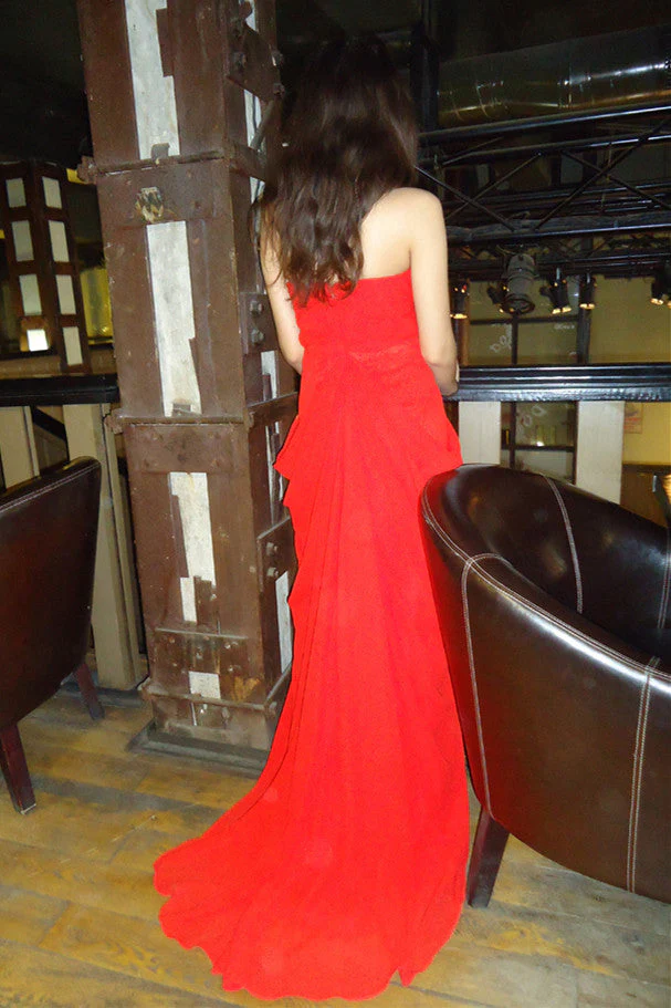 A-line Strapless Front Slit Floor Length Chiffon Evening Dress - Image 7