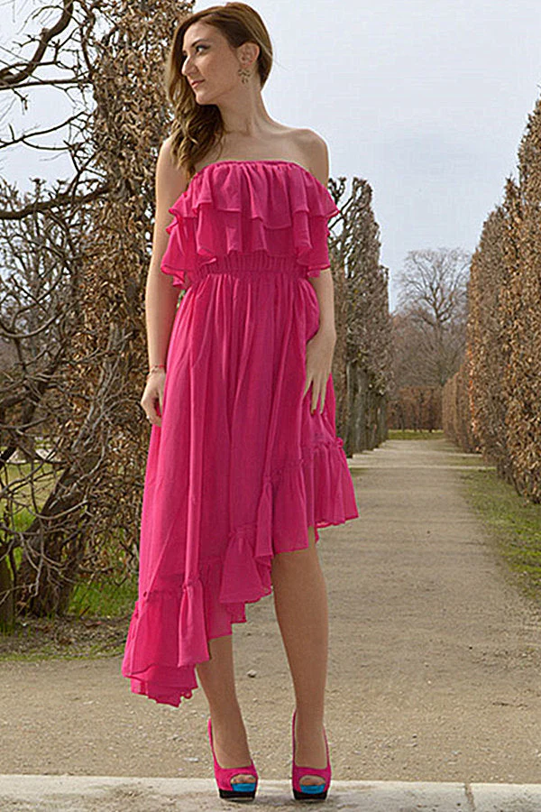 A-line Strapless High-low Length Chiffon Backless Prom Dress - Image 3