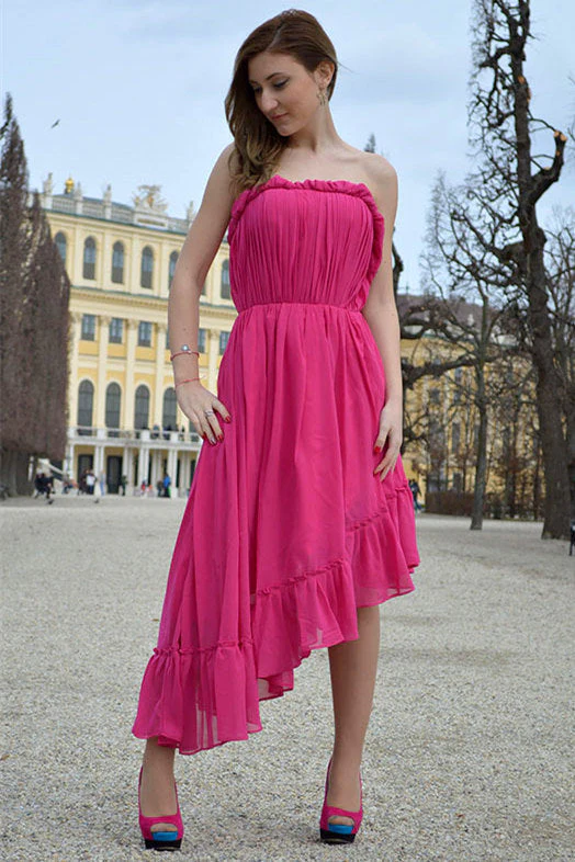 A-line Strapless High-low Length Chiffon Backless Prom Dress - Image 7