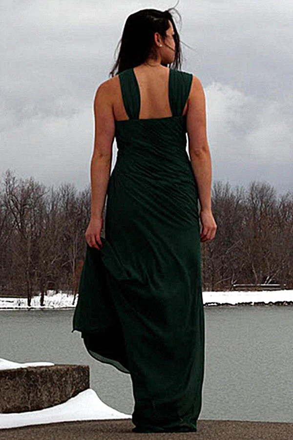 A-line Irregular Shoulder Strap Floor Length Chiffon Evening Dress - Image 2