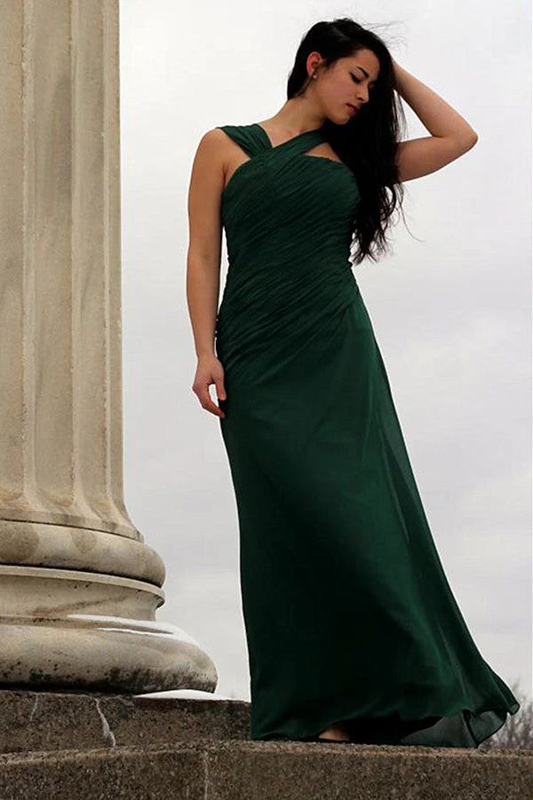 A-line Irregular Shoulder Strap Floor Length Chiffon Evening Dress - Image 5