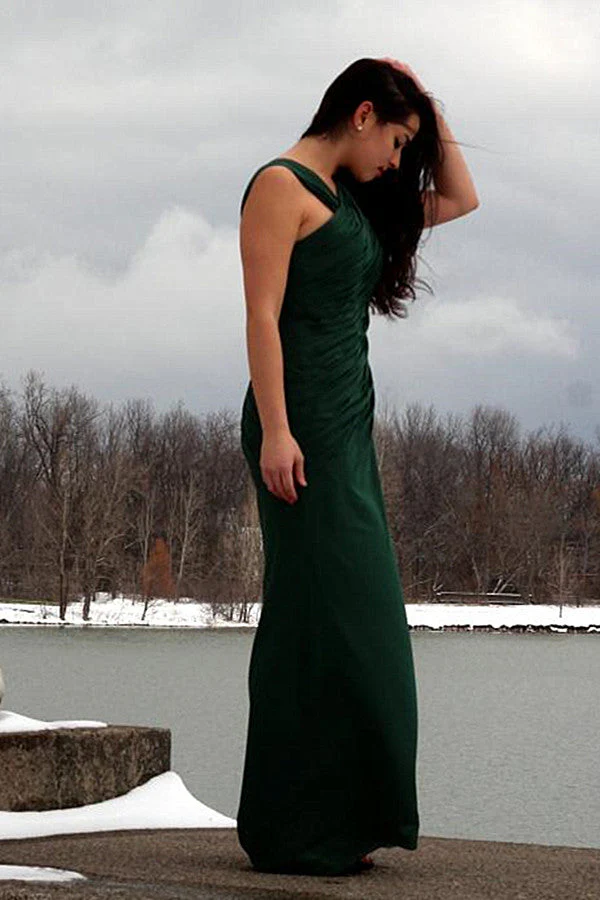 A-line Irregular Shoulder Strap Floor Length Chiffon Evening Dress - Image 6