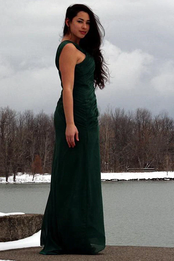 A-line Irregular Shoulder Strap Floor Length Chiffon Evening Dress - Image 7
