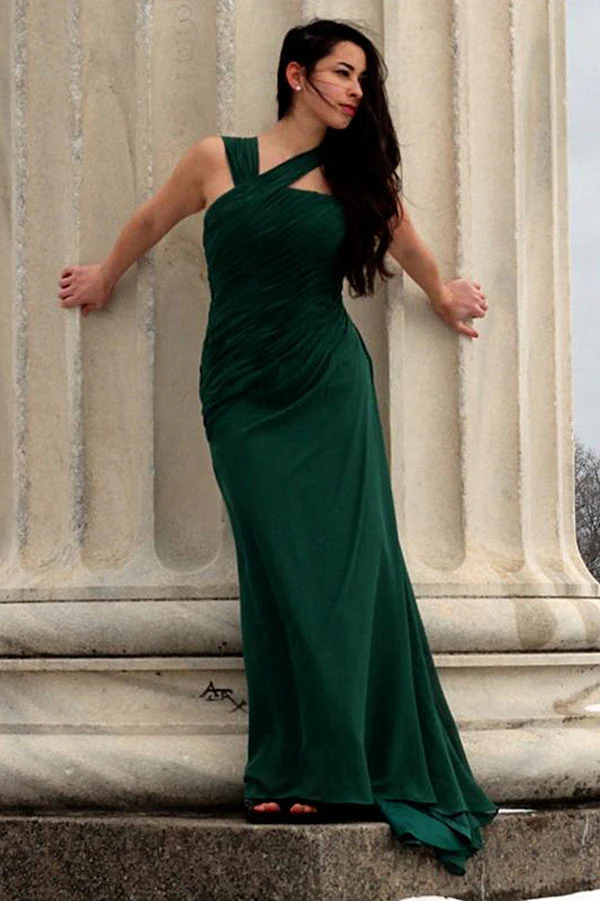 A-line Irregular Shoulder Strap Floor Length Chiffon Evening Dress - Image 8