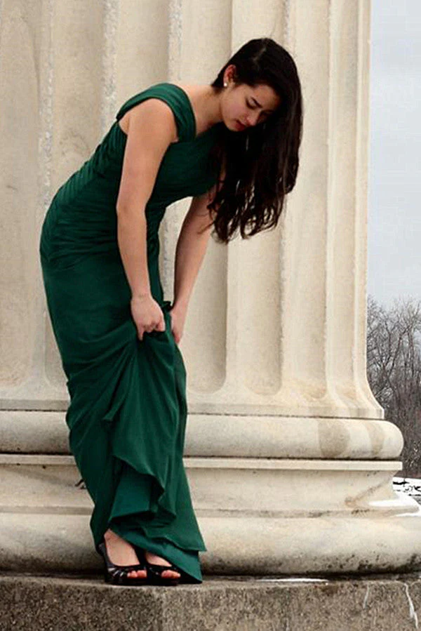 A-line Irregular Shoulder Strap Floor Length Chiffon Evening Dress - Image 9