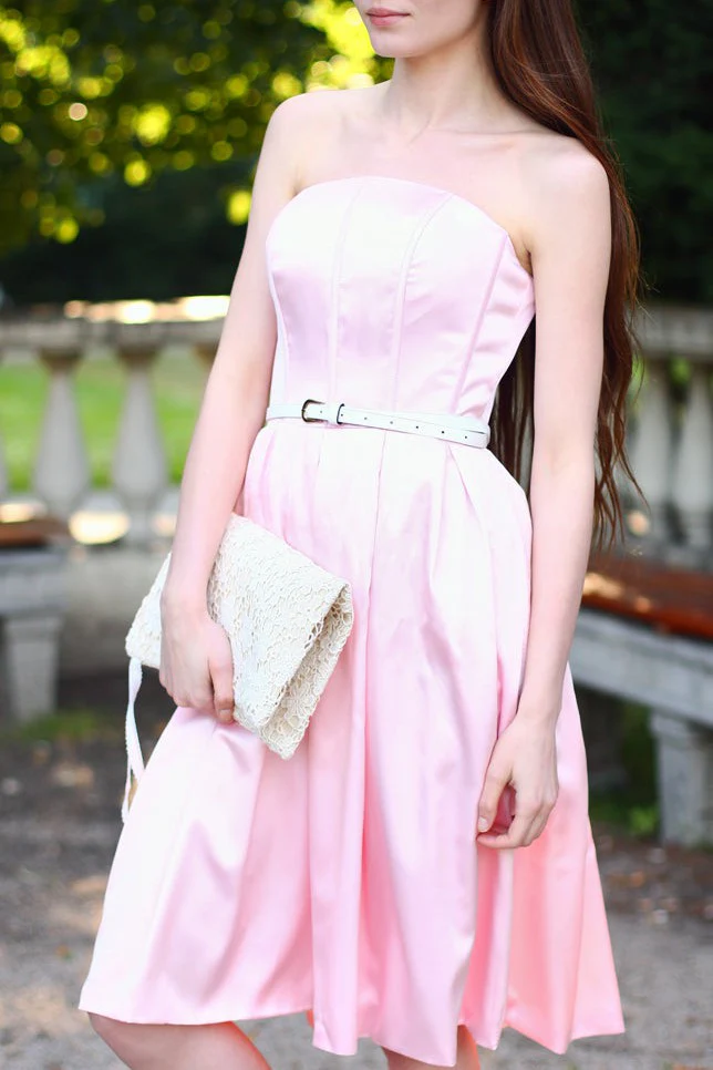 A-line Strapless Knee Length Chiffon Belt Bridesmaid Dress - Image 2