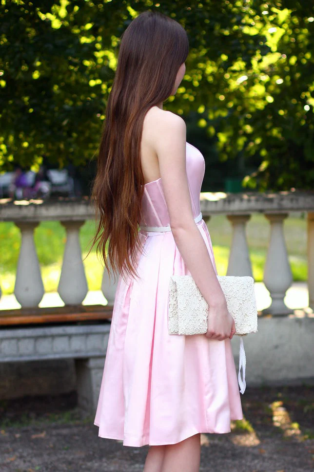 A-line Strapless Knee Length Chiffon Belt Bridesmaid Dress - Image 3