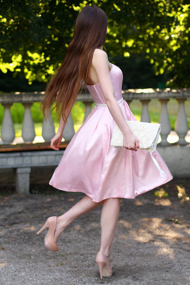 A-line Strapless Knee Length Chiffon Belt Bridesmaid Dress - Image 5