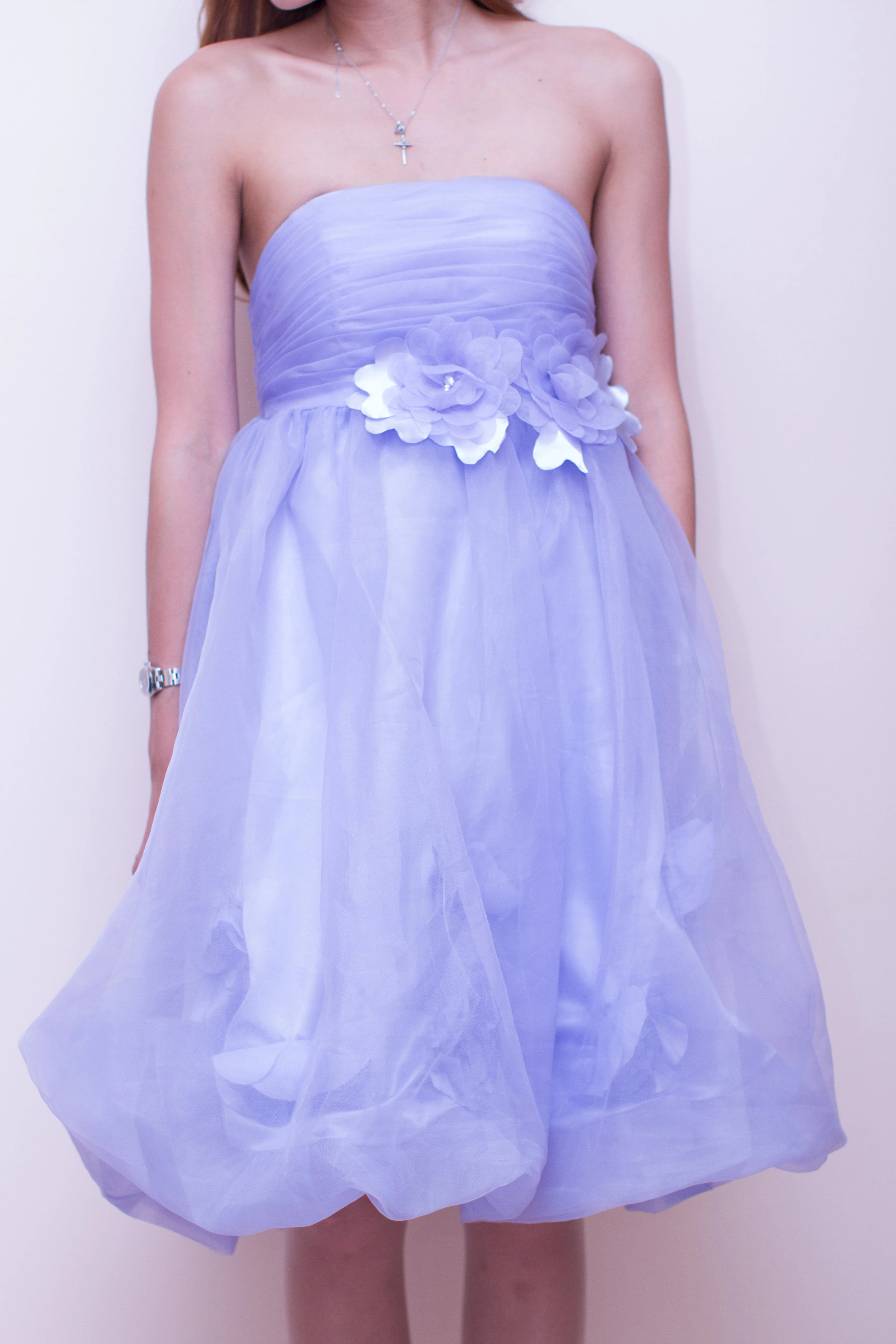 A-line Strapless Knee Length Tulle Flower Homecoming Dress - Image 4