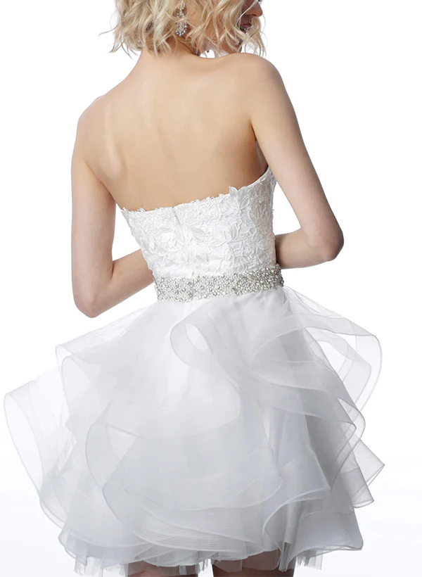 A-Line Strapless Short/Mini Lace/Tulle Homecoming Dresses With Rhinestone - Image 4