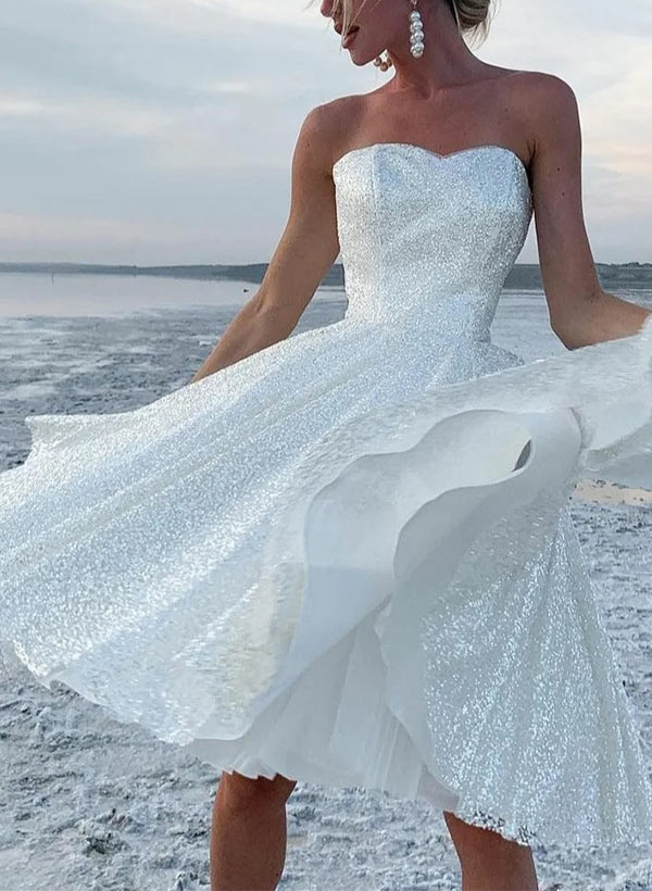 A-Line Strapless Sleeveless Knee-Length Sequined Homecoming Dresses - Image 2