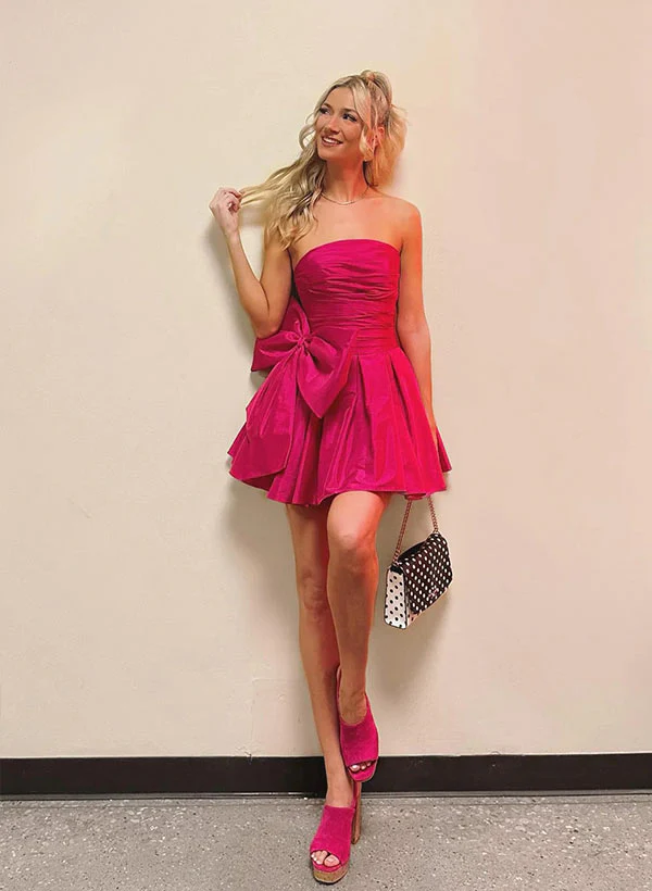 A-Line Strapless Sleeveless Short/Mini Homecoming Dresses With Bow(s) - Image 3