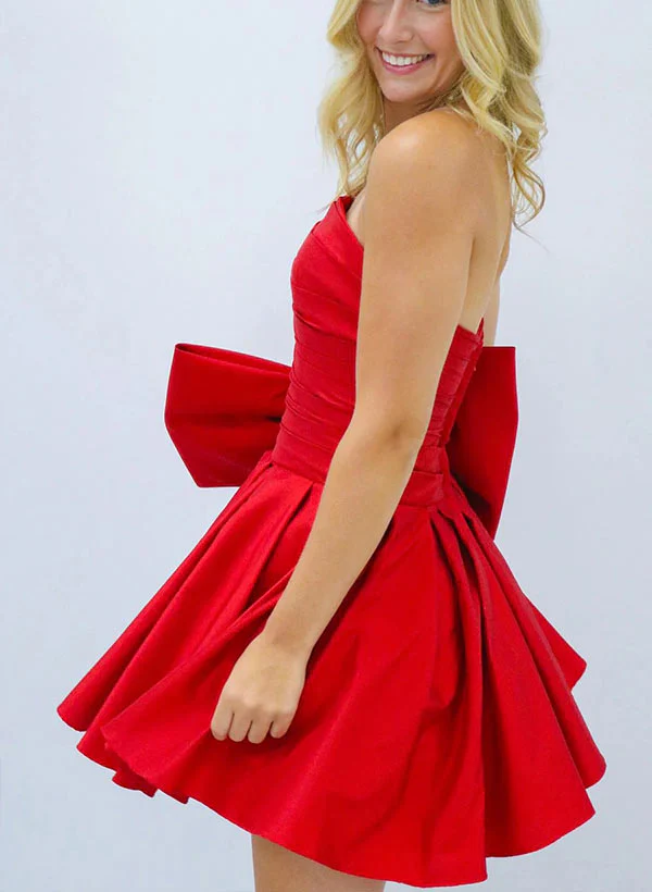 A-Line Strapless Sleeveless Short/Mini Homecoming Dresses With Bow(s) - Image 4
