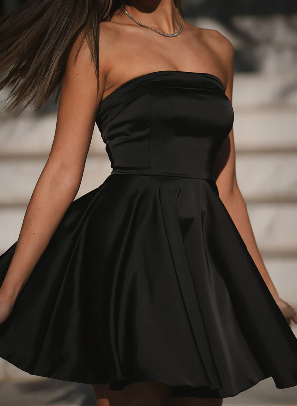 A-Line Strapless Sleeveless Short/Mini Silk Like Satin Homecoming Dresses - Image 3