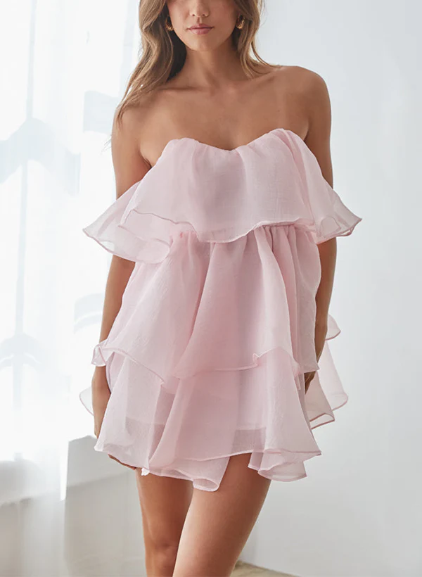 A-Line Strapless Sleeveless Short/Mini Tulle Homecoming Dresses - Image 2