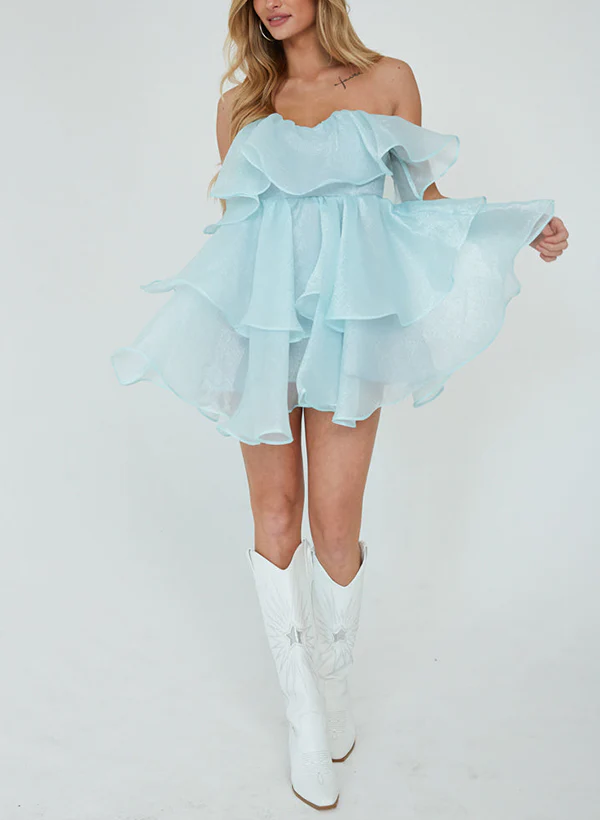 A-Line Strapless Sleeveless Short/Mini Tulle Homecoming Dresses - Image 3