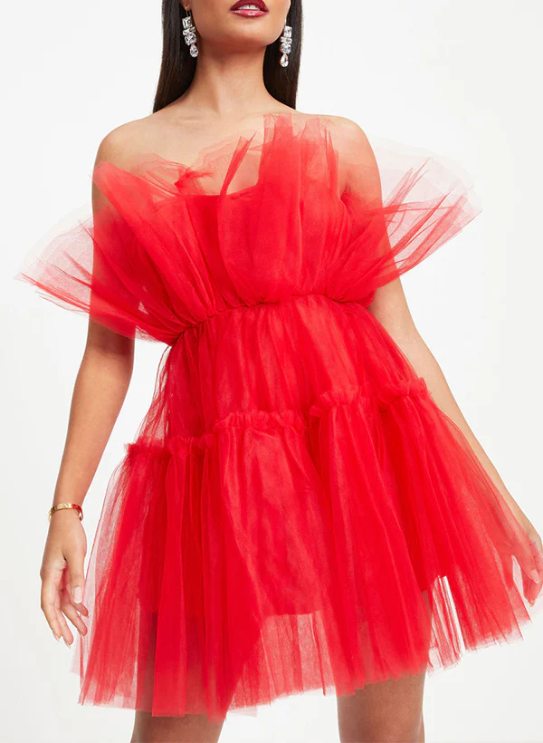 A-Line Strapless Sleeveless Short/Mini Tulle Homecoming Dresses - Image 4