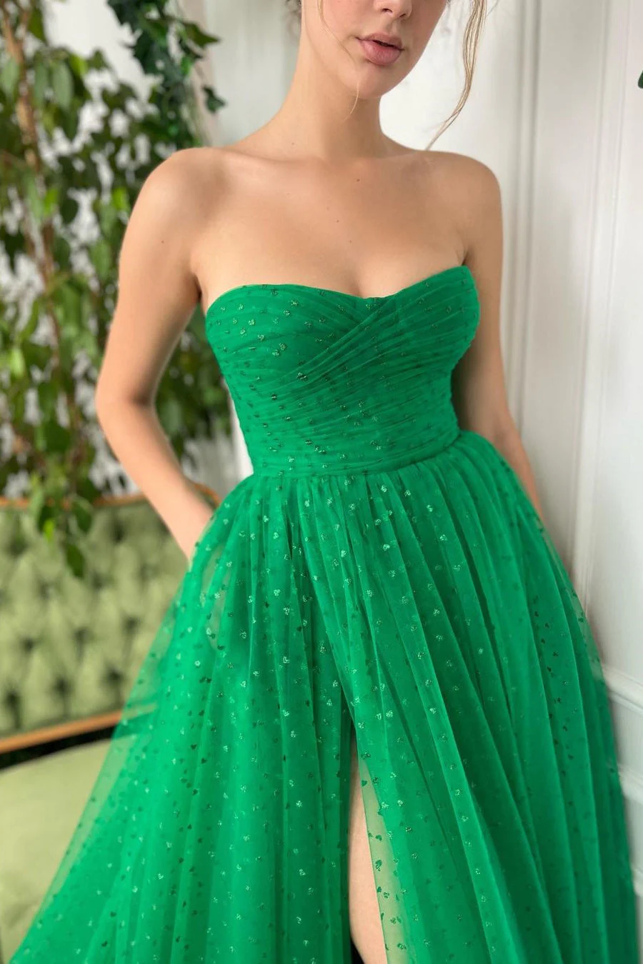 A-line Strapless Sweetheart Sequined Floor-length Sleeveless Open Back High Split Prom Dress - Image 2