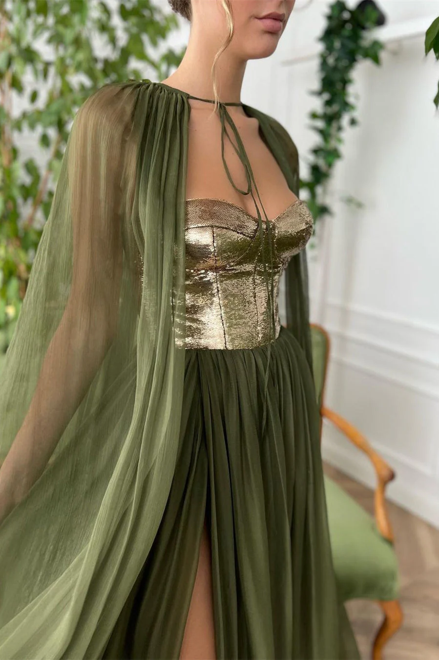 A-line Strapless Sweetheart Tulle Sequined Floor-length Sleeveless High Split Prom Dress - Image 2