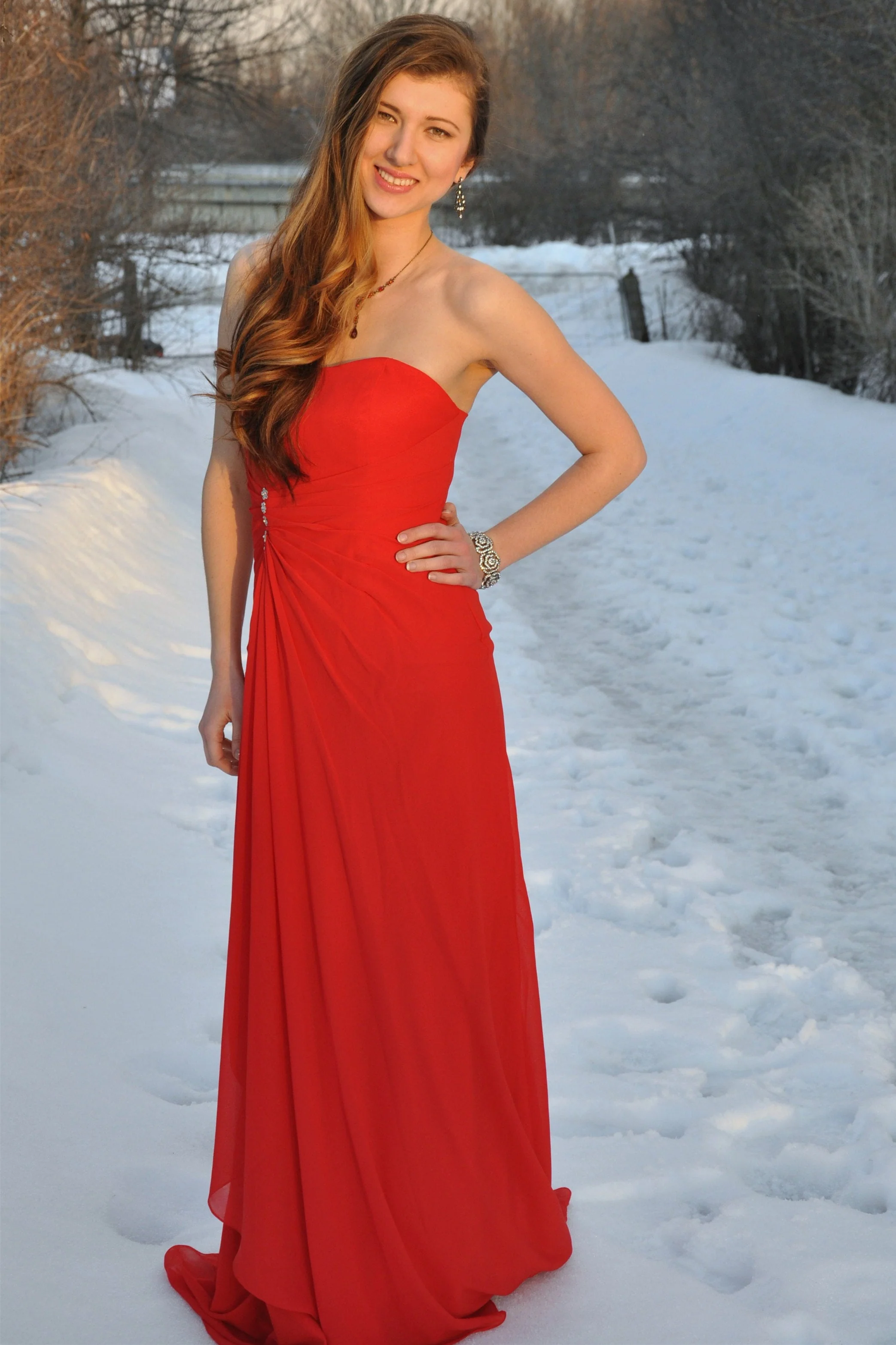 A-line Sweetheart Floor Length Chapel Chiffon Beaded Prom Dress - Image 3