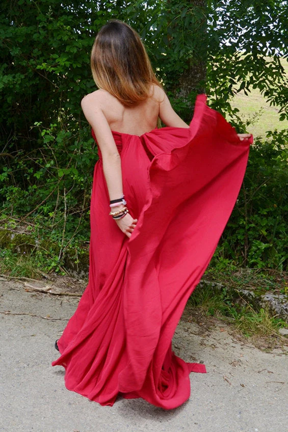 A-line Sweetheart Floor Length Chapel Chiffon Prom Dress - Image 2