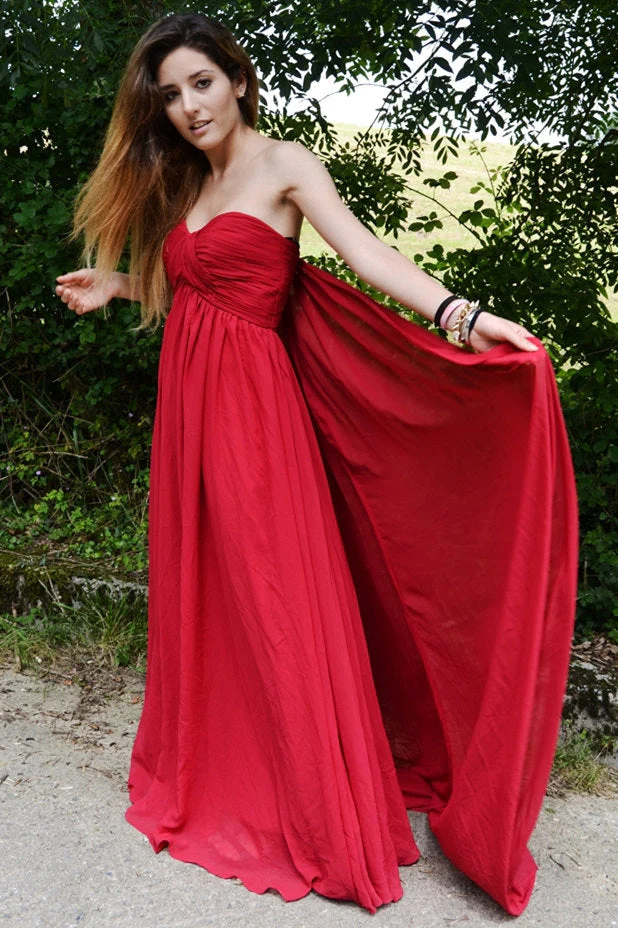 A-line Sweetheart Floor Length Chapel Chiffon Prom Dress - Image 3