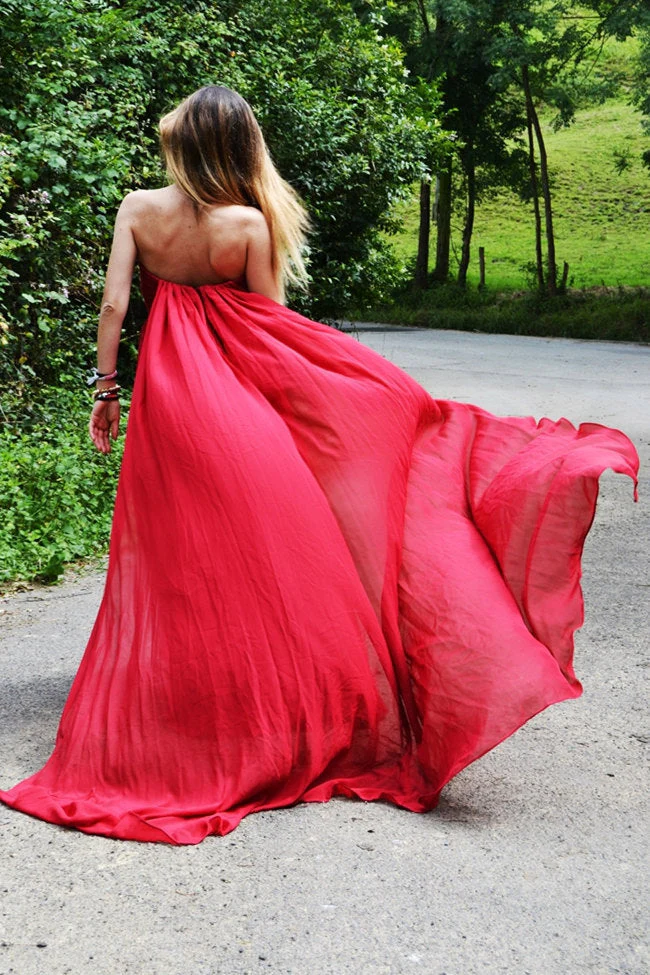 A-line Sweetheart Floor Length Chapel Chiffon Prom Dress - Image 4