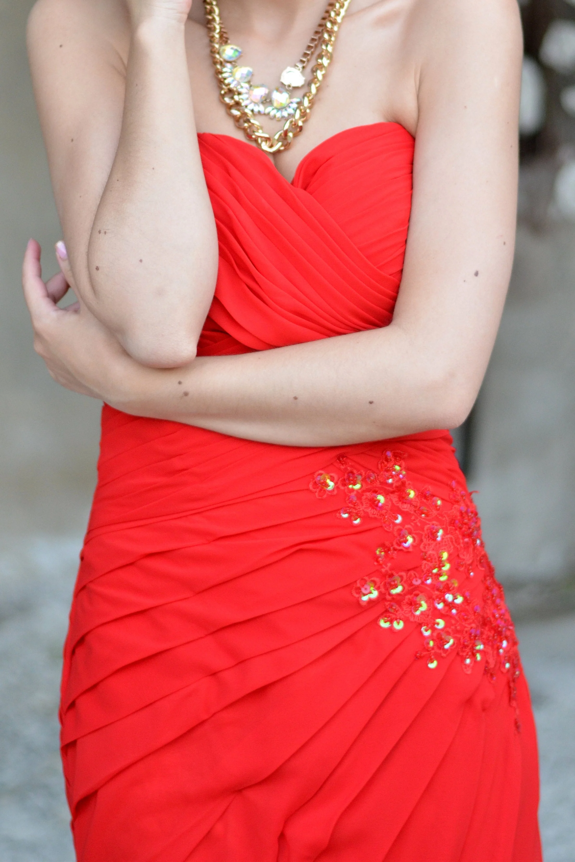 A-line Sweetheart Floor Length Chapel Chiffon Rhinestone Prom Dress - Image 3