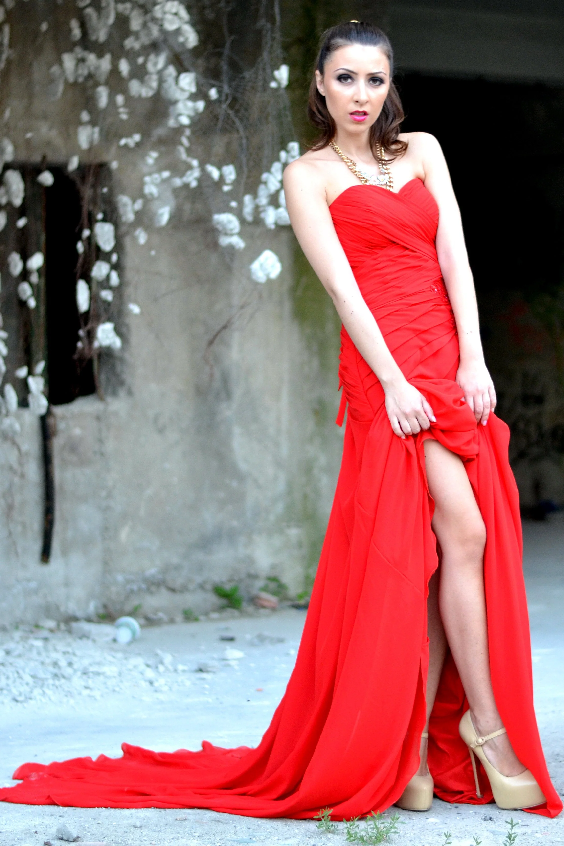 A-line Sweetheart Floor Length Chapel Chiffon Rhinestone Prom Dress - Image 5