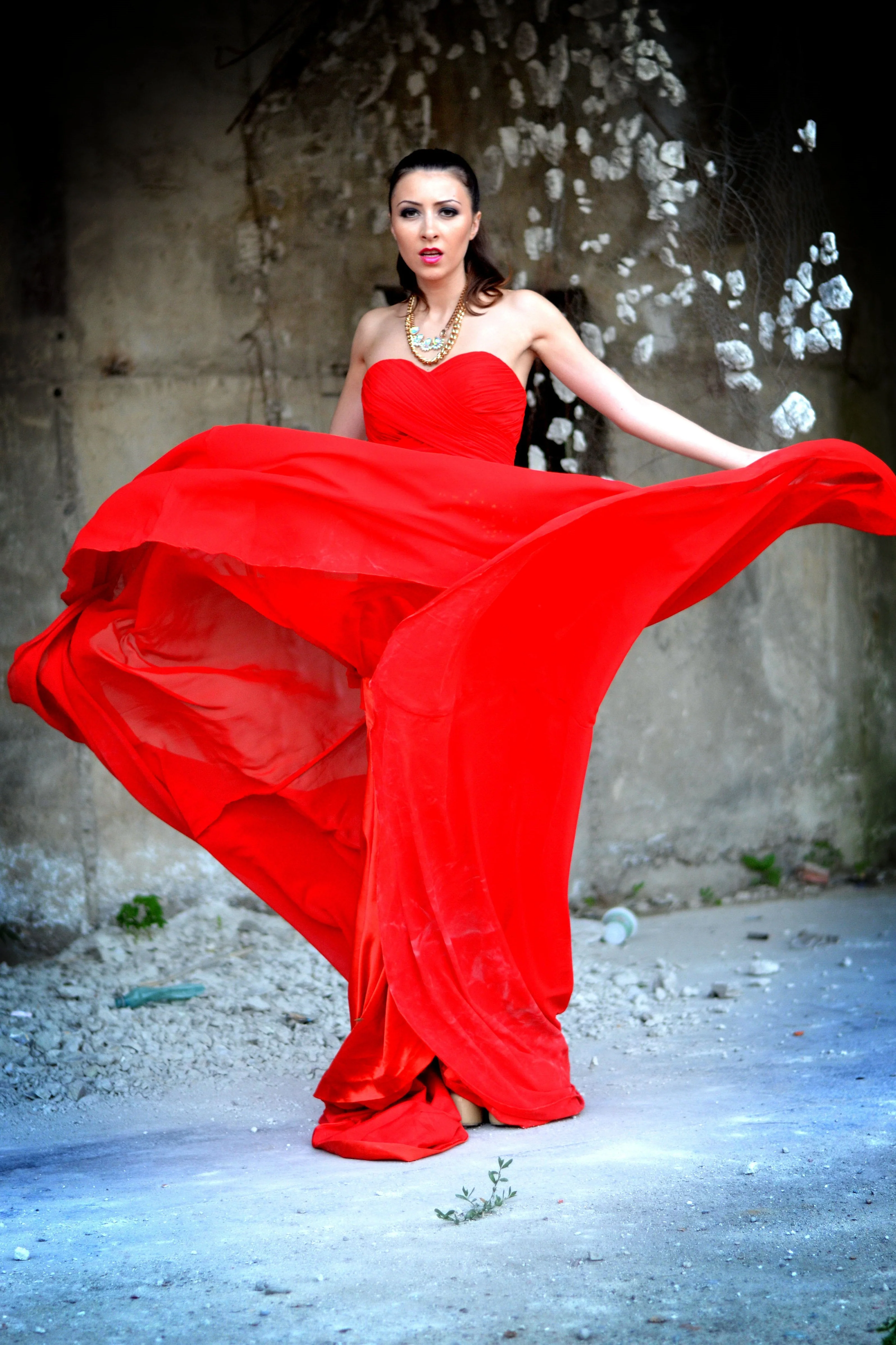 A-line Sweetheart Floor Length Chapel Chiffon Rhinestone Prom Dress - Image 7