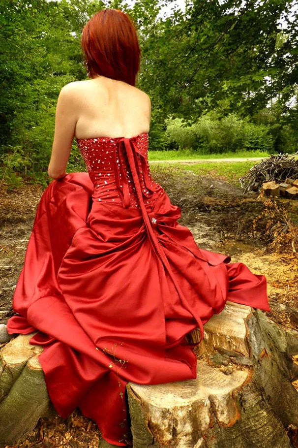 A-line Sweetheart Floor Length Charmuse Bow Backless Prom Dress - Image 3