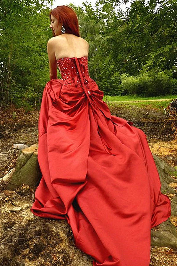 A-line Sweetheart Floor Length Charmuse Bow Backless Prom Dress - Image 6