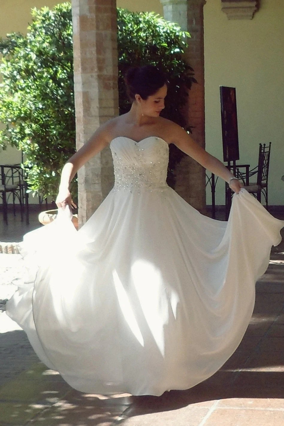 A-line Sweetheart Floor Length Chiffon Beaded Wedding Dress - Image 5