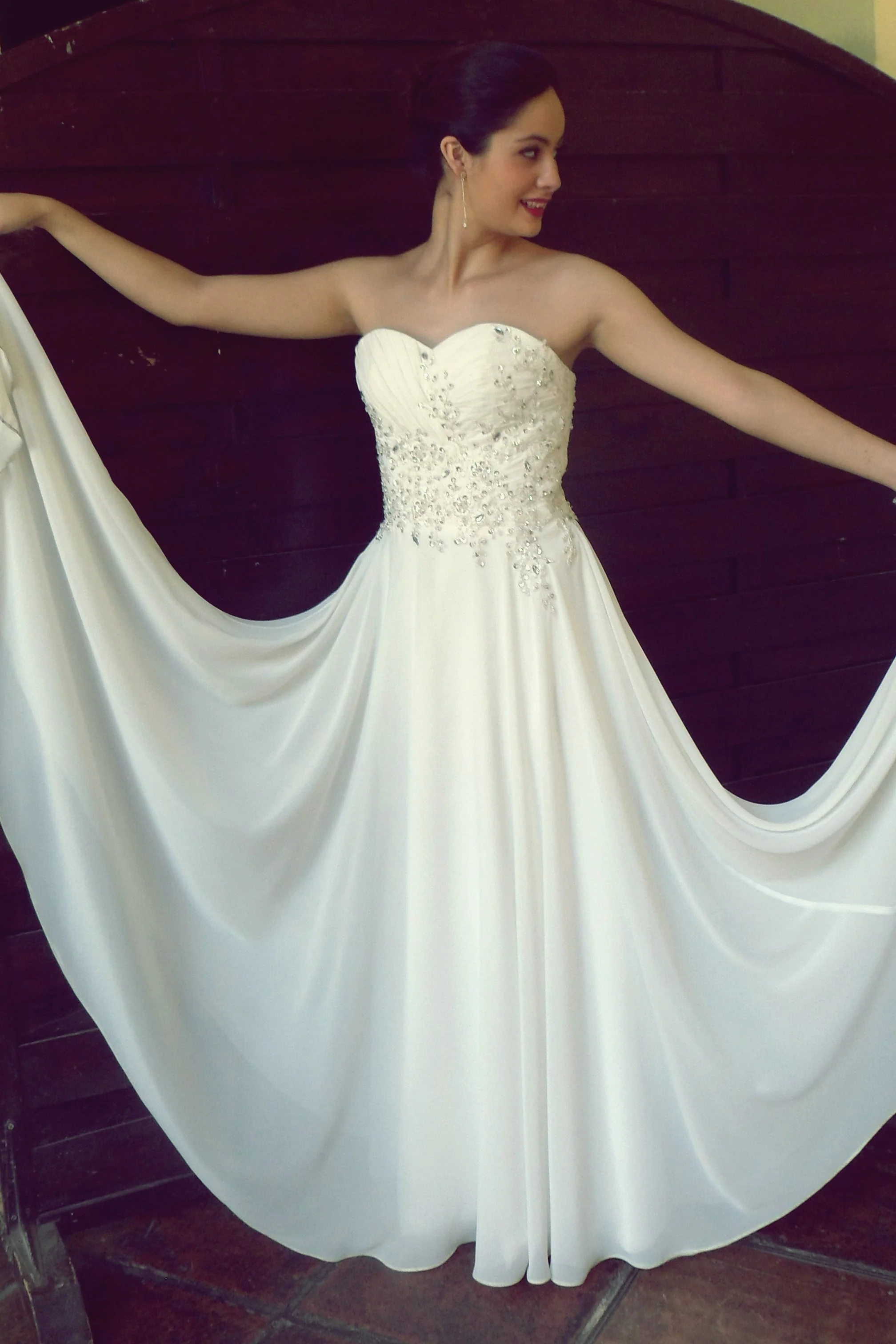 A-line Sweetheart Floor Length Chiffon Beaded Wedding Dress - Image 6
